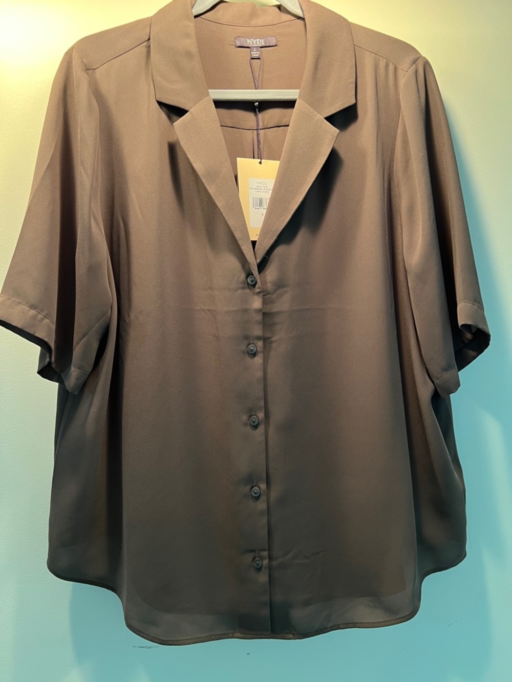 NYDJ Short Sleeve Button Front Blouse - Taupe Brown